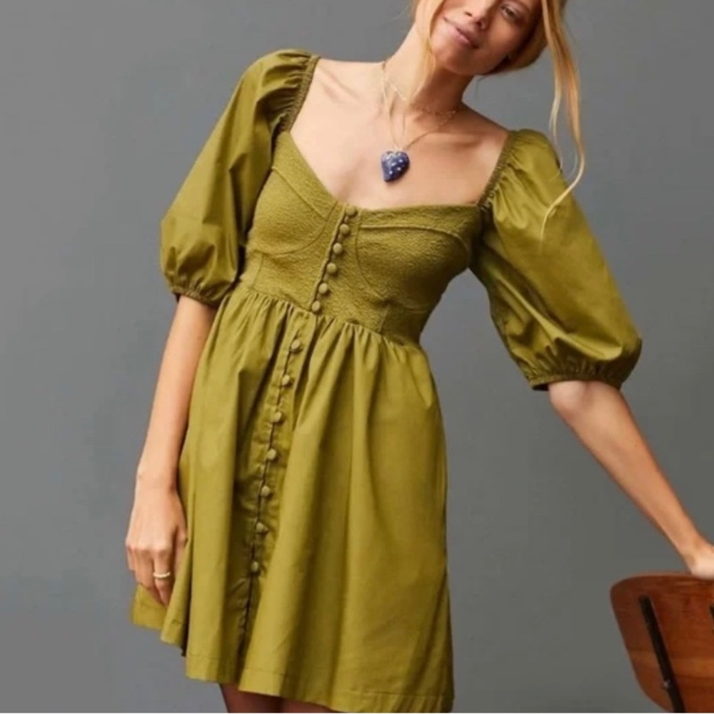Anthropologie Maeve Puff Sleeve Sweetheart Mini Dress Size Medium